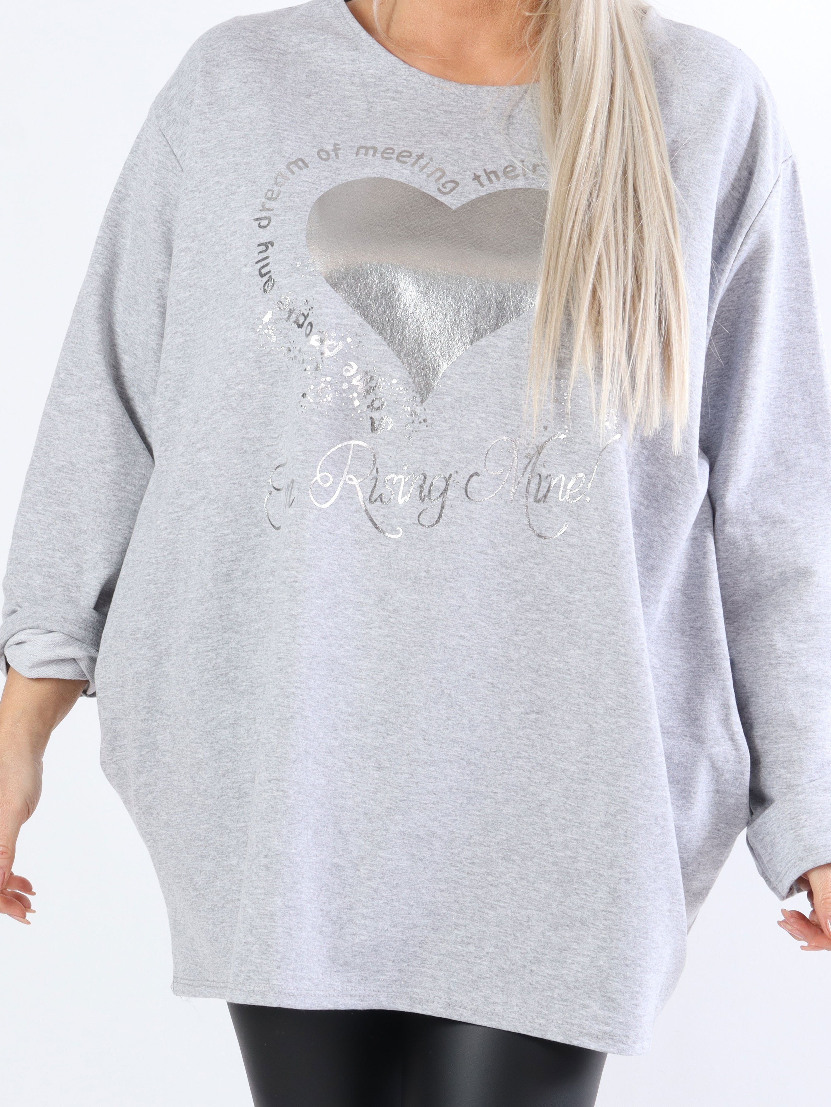 Hearty - Plus size joggingblus med silvertryck framtill - Black